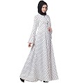 Polka dotted elegant dress abaya- White-Black